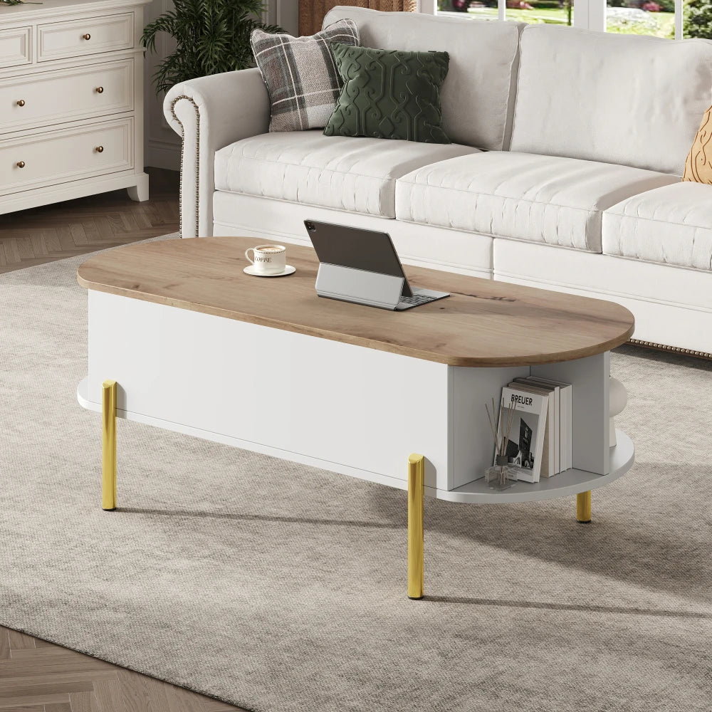 Table Basse Ajustable en Hauteur 120x50cm avec 7 Espaces de Rangement – Praticité Familiale