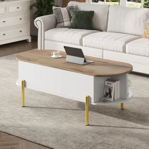 Table Basse Ajustable en Hauteur 120x50cm – 7 Espaces de Rangement pour la Famille