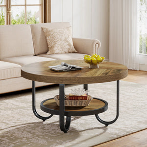 Table Basse Ronde 2 Niveaux – Rangement Pratique, Pieds Métal Incurvés