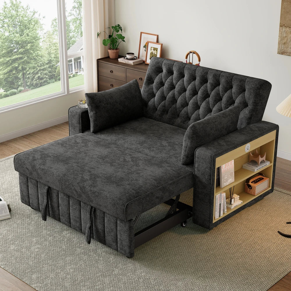 Canapé-Lit Pliant PINGGO Multifonction avec Rangement, USB & Porte-Gobelet – Gain de Place
