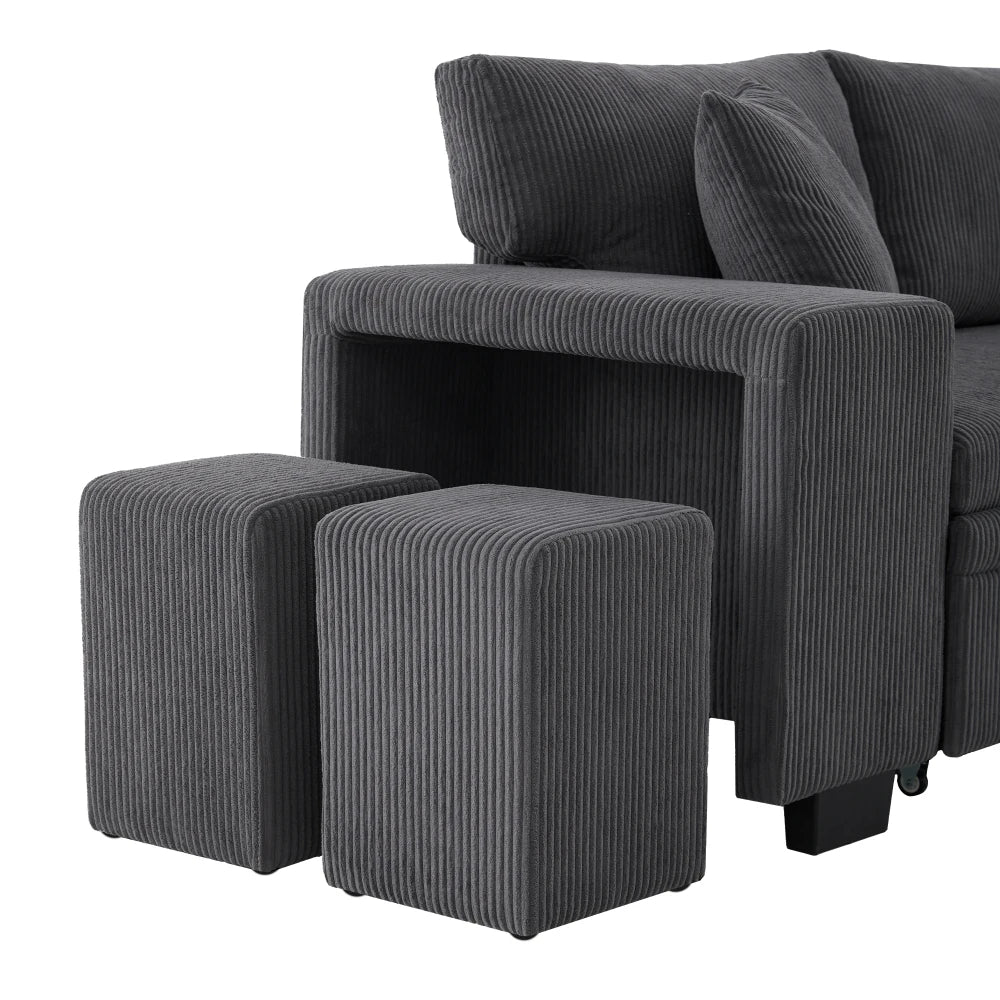Canapé d'Angle Convertible PINGGO 3 Places avec USB & Étagères Latérales – Fonctionnel & Confortable