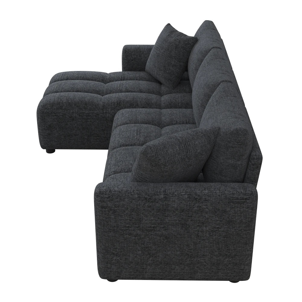Canapé d'Angle Convertible en L Chenille avec 2 Coussins Décoratifs – Confort Élégant Salon