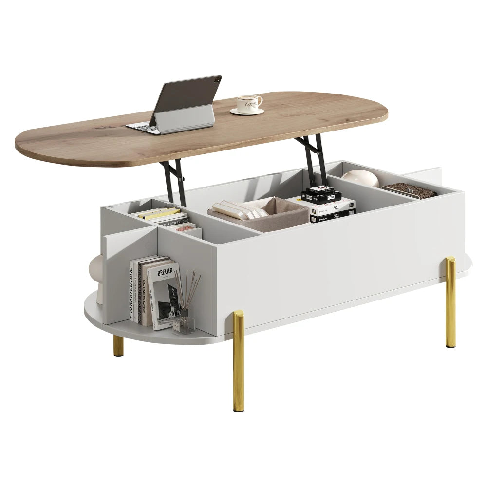 Table Basse Ajustable en Hauteur 120x50cm avec 7 Espaces de Rangement – Praticité Familiale