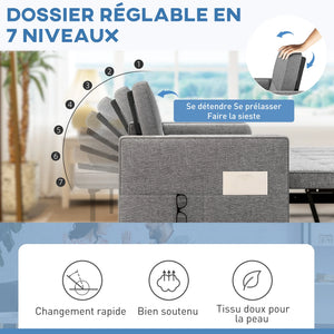 Canapé Convertible 3-en-1 Gris – Lit Gigogne Double pour Recevoir Facilement