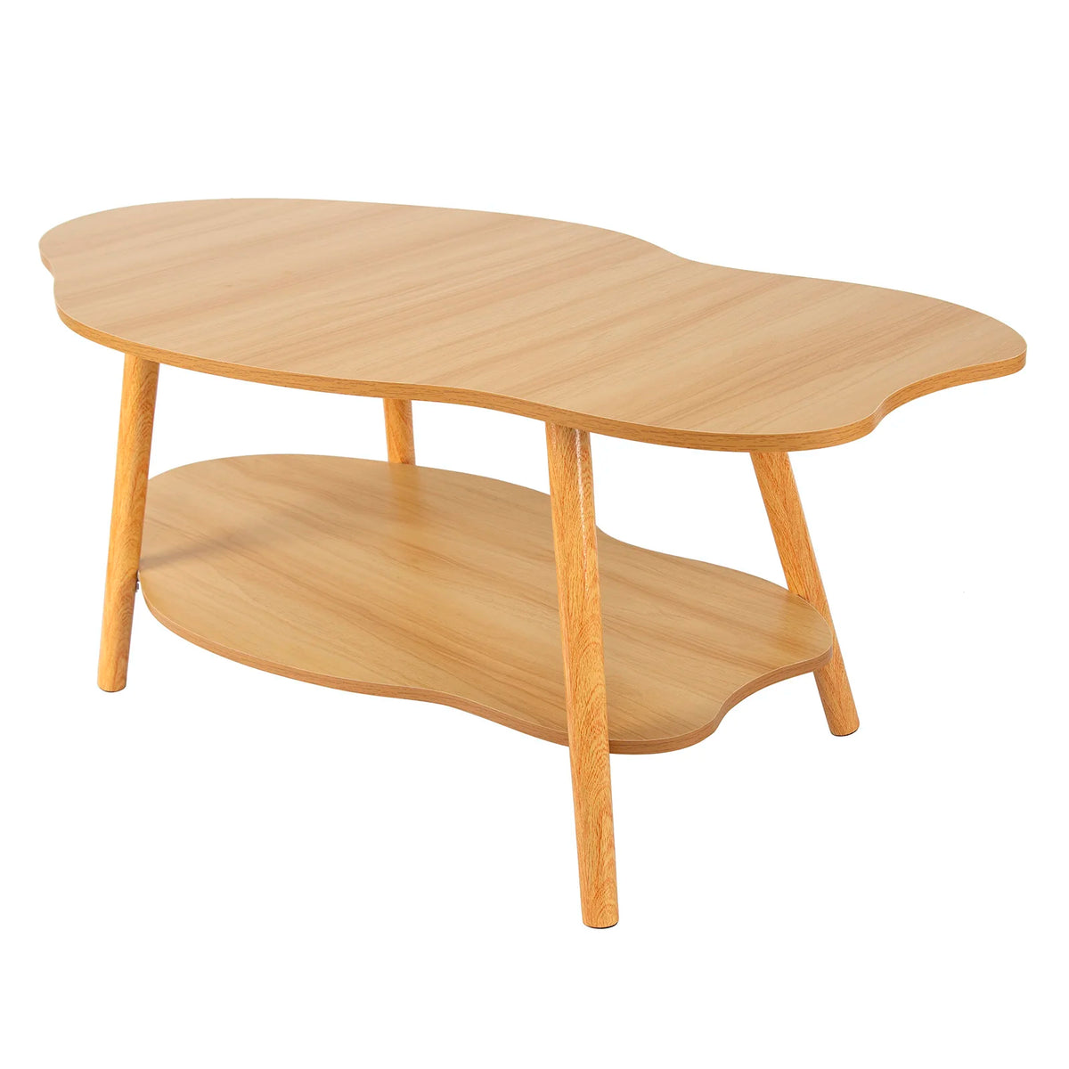 Table Basse en Bois Style Nuage 100x50cm – Chaleureuse avec Étagère de Rangement