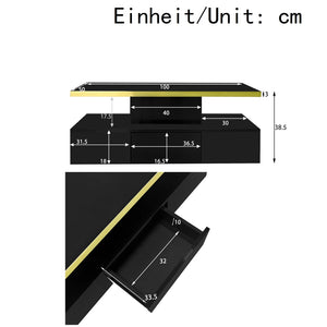 Table Basse Haute Brillance – Tiroirs, LED et 2 Niveaux de Rangement