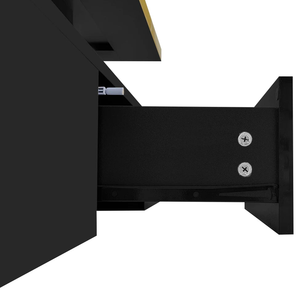 Table Basse PINGGO Haute Brillance avec Tiroirs & LED – 2 Niveaux de Rangement