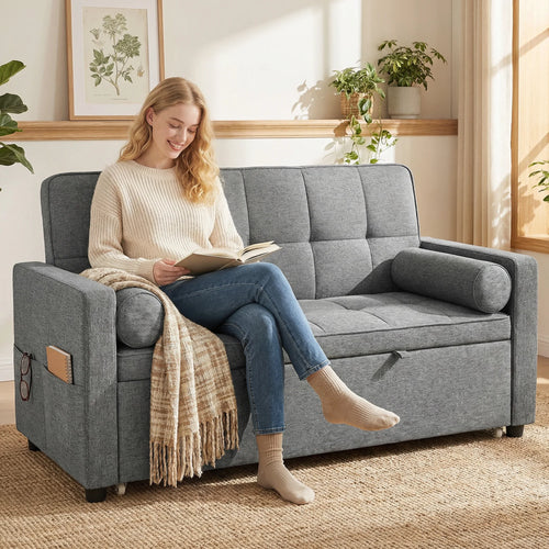 Canapé Convertible HOMCOM 3-en-1 avec Double Lit Gigogne – Confort Familial 2 Places Gris