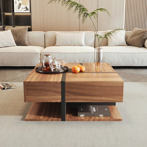 Table Basse 78x78cm – 4 Tiroirs pour un Rangement Généreux