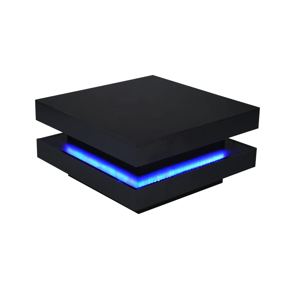 Table Basse Carrée Noire LED Multicolores 70x70cm – Design Moderne pour Salon Contemporain