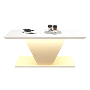 Table Basse Design Blanc Brillant Forme en V avec LED – Pièce Sculpturale pour le Salon