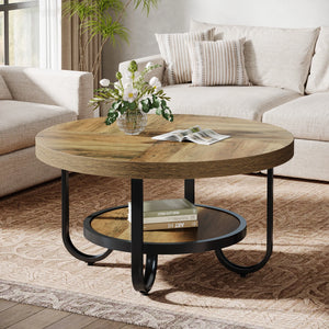 Table Basse Ronde 2 Niveaux – Rangement Pratique, Pieds Métal Incurvés