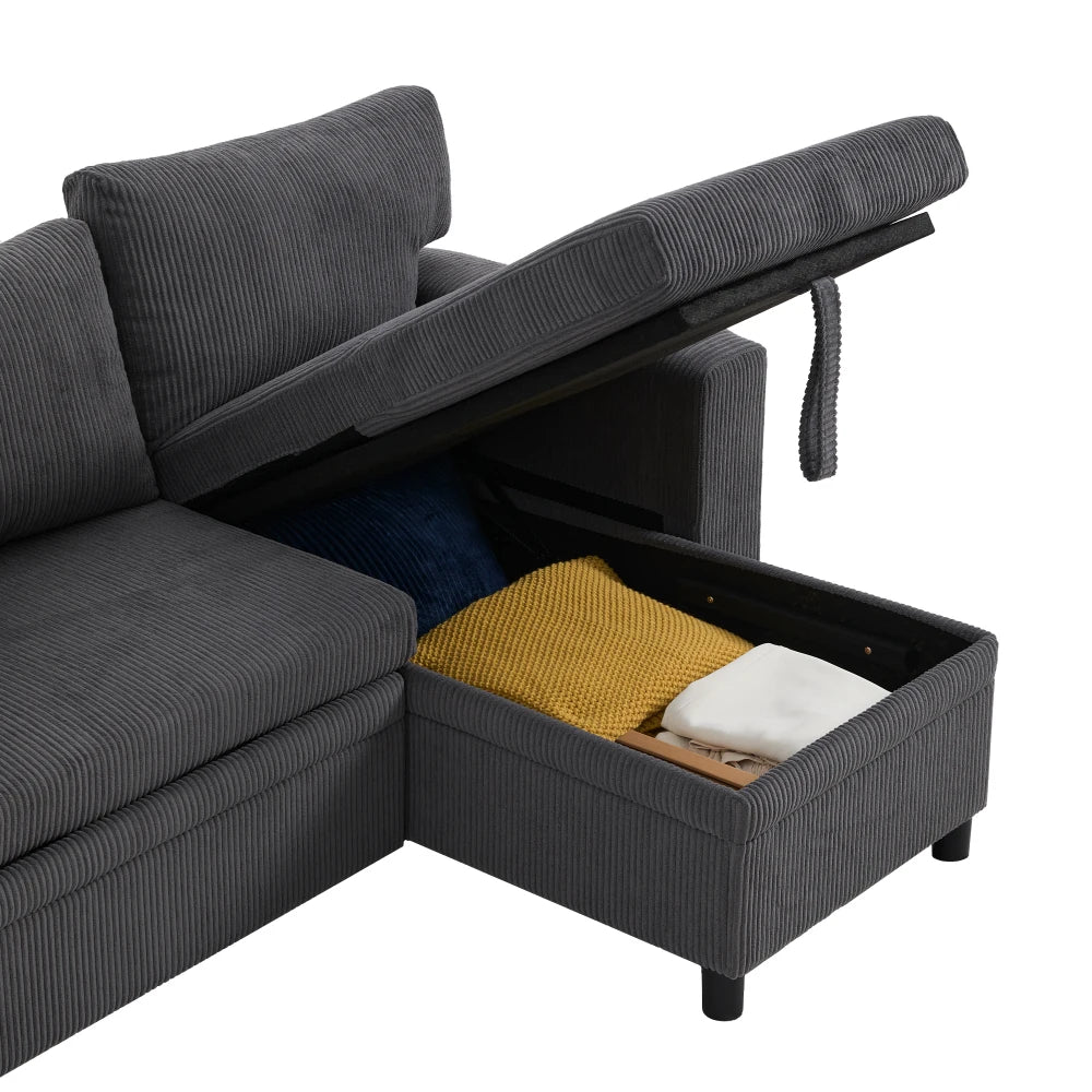 Canapé d'Angle Convertible PINGGO 3 Places avec USB & Étagères Latérales – Fonctionnel & Confortable
