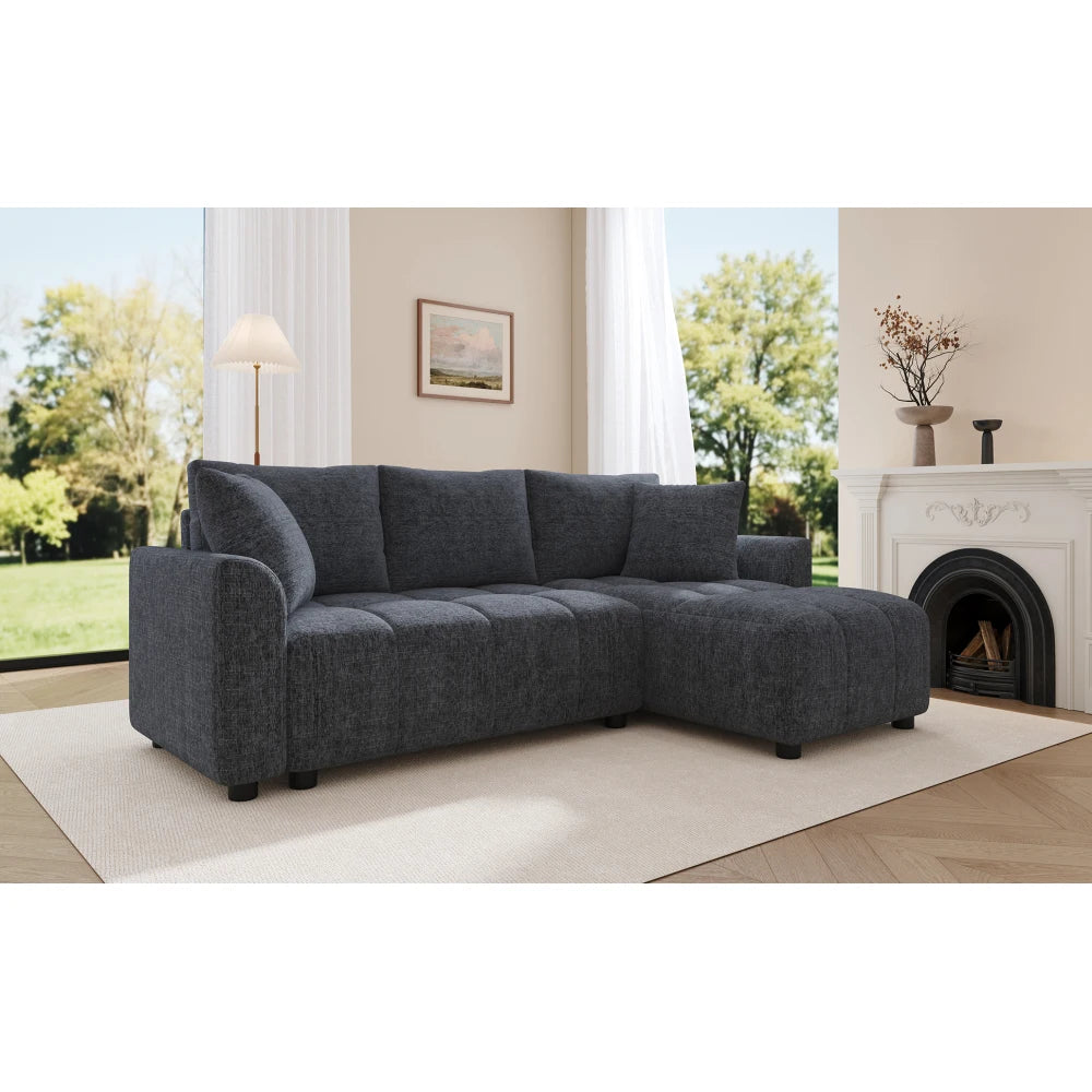 Canapé d'Angle Convertible en L Chenille avec 2 Coussins Décoratifs – Confort Élégant Salon