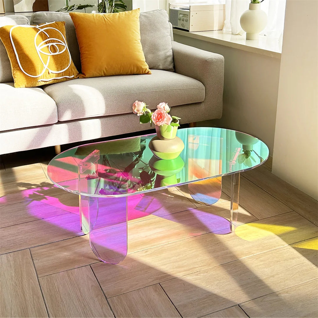 Table Basse Acrylique Transparente Irisée – Design Aérien pour Petit Salon