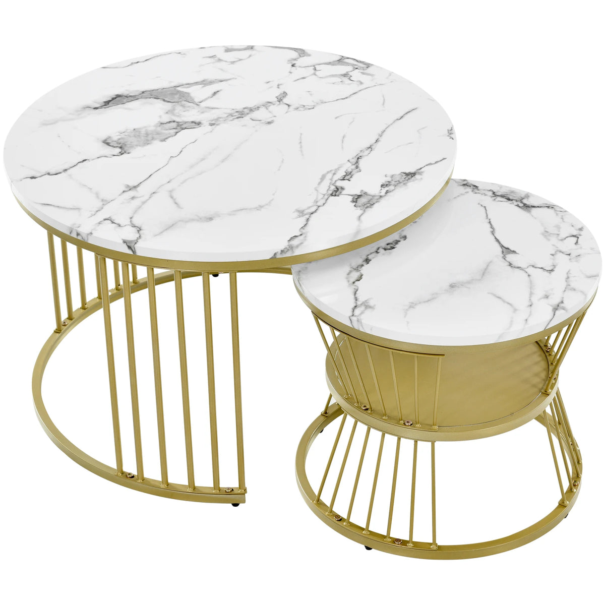 Duo de Tables Gigognes Marbre & Laiton Doré – Élégance Intemporelle pour le Salon