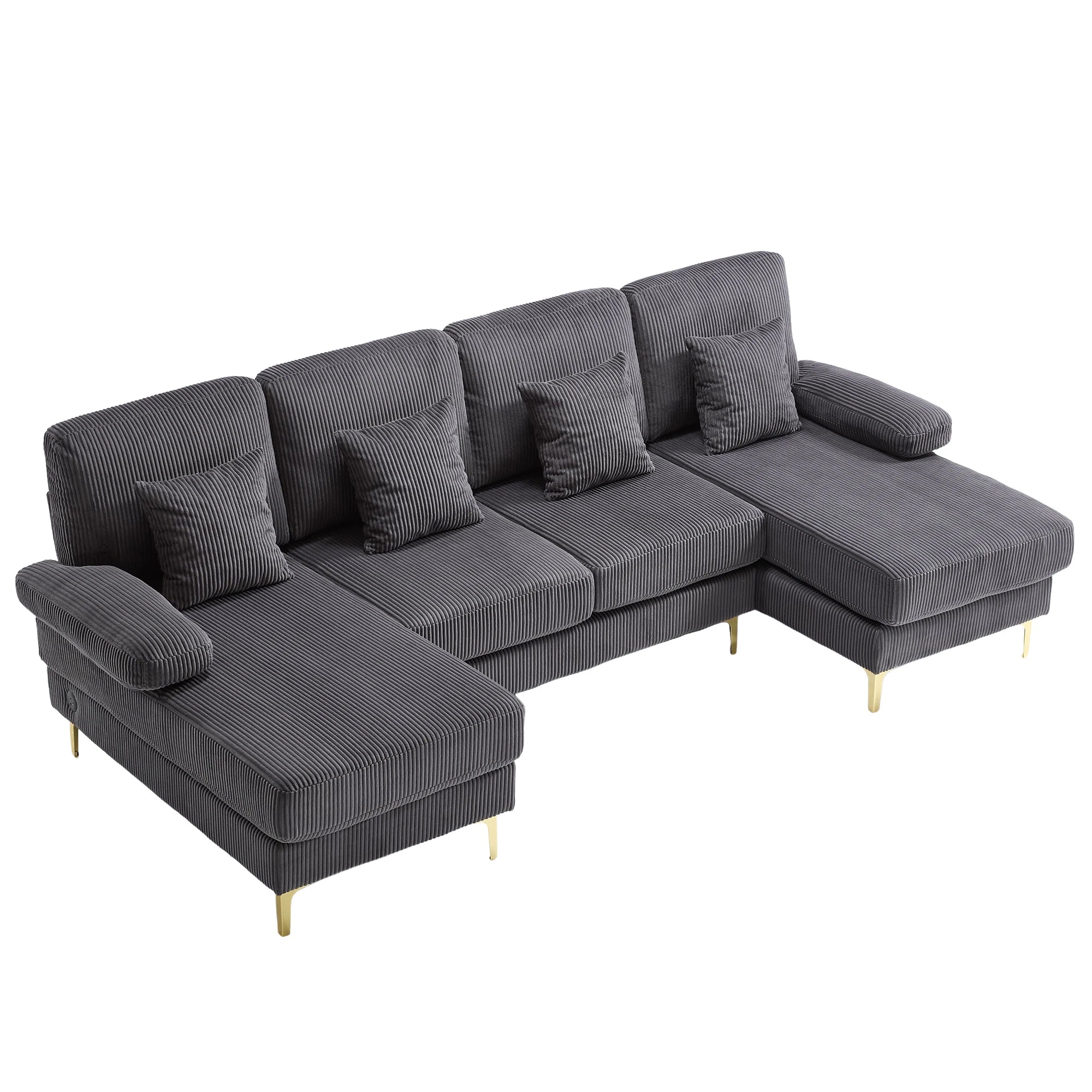 Canapé Sectionnel en U LVHOM Velours avec LED & USB – Grand Confort Convivial