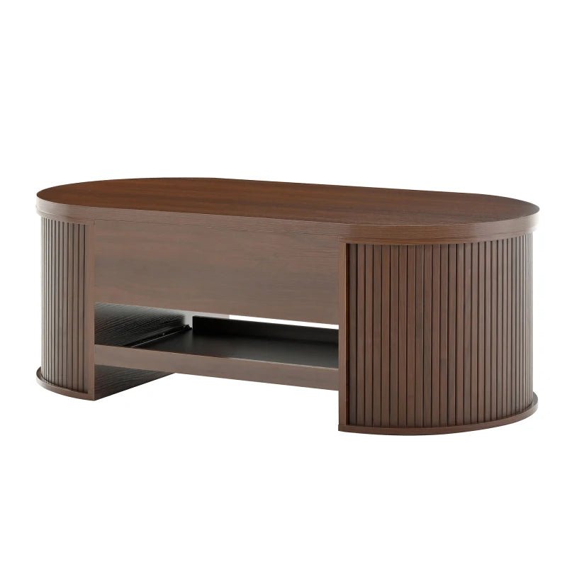 Table Basse Relevable en Bois Courbé avec Étagère Coulissante – Design Chaleureux Multifonction