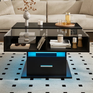 Table Basse Relevable Laquée LED – Hauteur Ajustable pour Repas et Télétravail