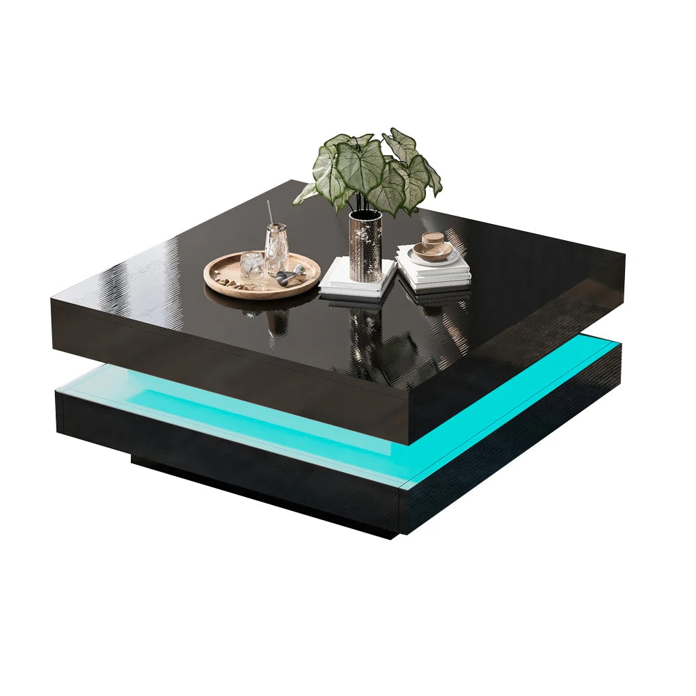 Table Basse Carrée Noire LED Multicolores 70x70cm – Ambiance Moderne pour le Salon