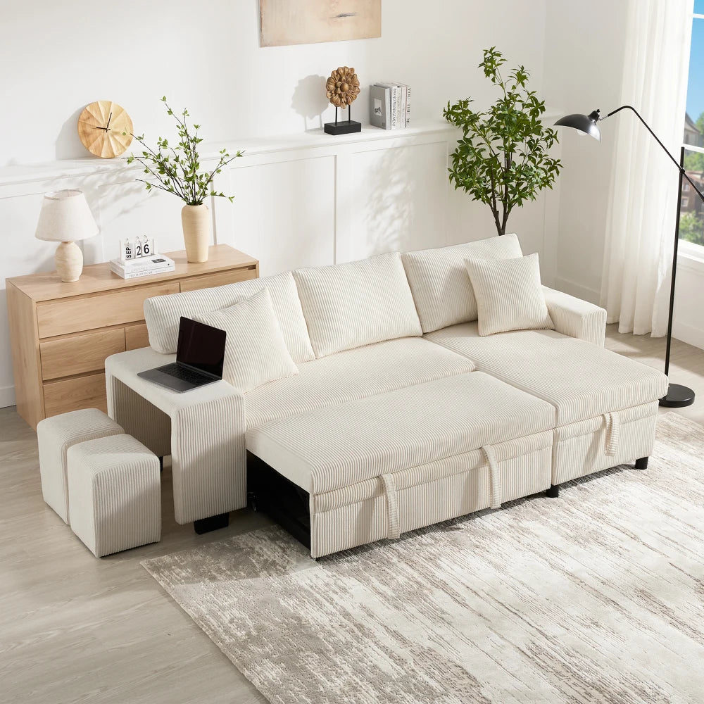 Canapé d'Angle Convertible PINGGO 3 Places avec USB & Étagères Latérales – Fonctionnel & Confortable