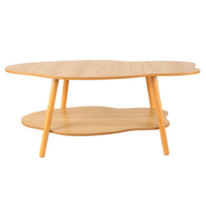 Table Basse en Bois Style Nuage 100x50cm – Chaleureuse avec Étagère de Rangement