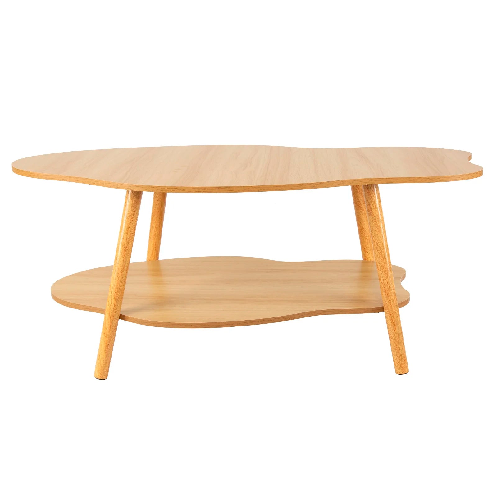 Table Basse en Bois Style Nuage avec Étagère de Rangement 100x50cm – Design Organique Chaleureux