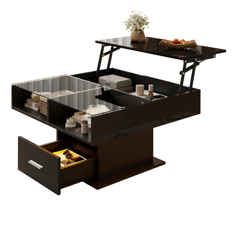 Table Basse Relevable Laquée LED – Hauteur Ajustable pour Repas et Télétravail