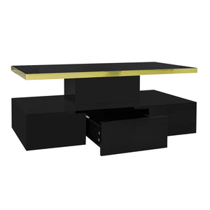 Table Basse Haute Brillance – Tiroirs, LED et 2 Niveaux de Rangement