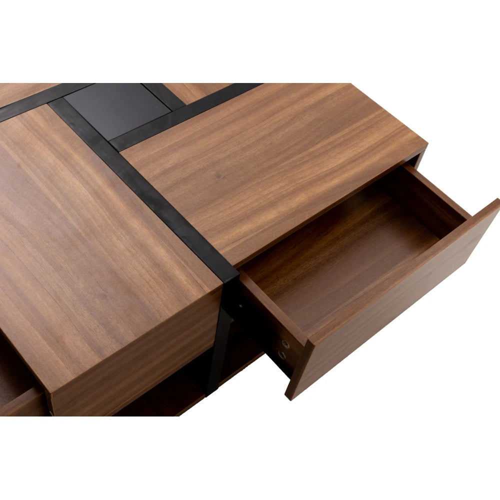 Table Basse PINGGO 78x78cm avec 4 Tiroirs – Design Graphique & Rangement Généreux