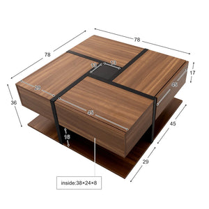 Table Basse 78x78cm – 4 Tiroirs pour un Rangement Généreux