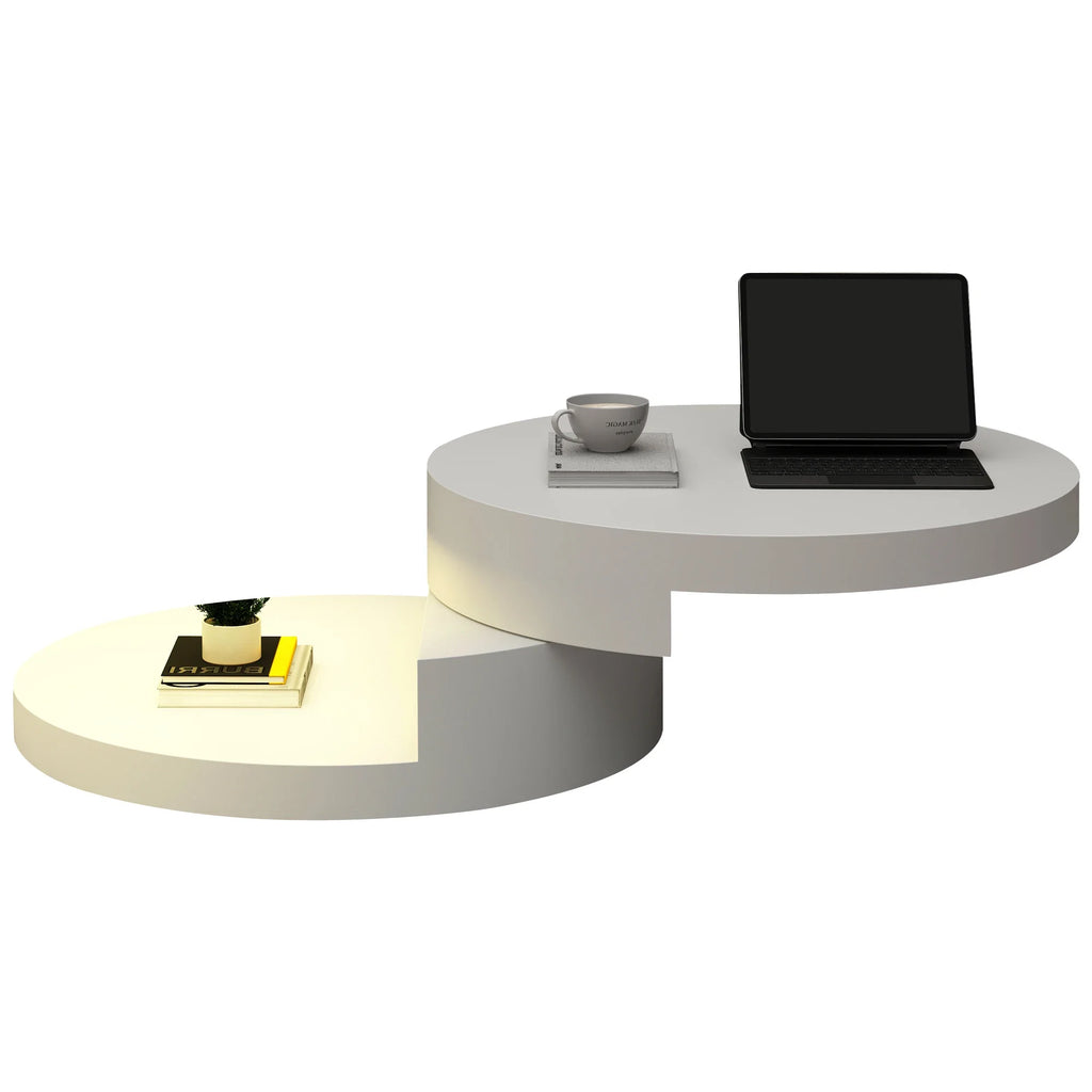 Table Basse Ronde Blanche Pivotante 360° avec LED – Design Cylindrique Moderne 70x70cm
