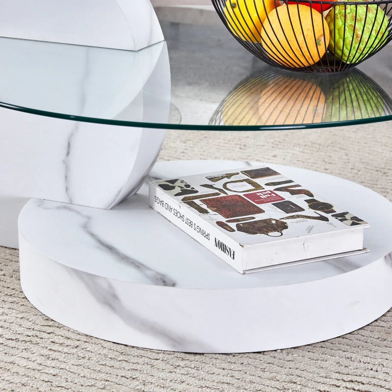 Table Basse Verre Sécurisé Multi-Niveaux Effet Marbre Blanc – Design Minimaliste Élégant