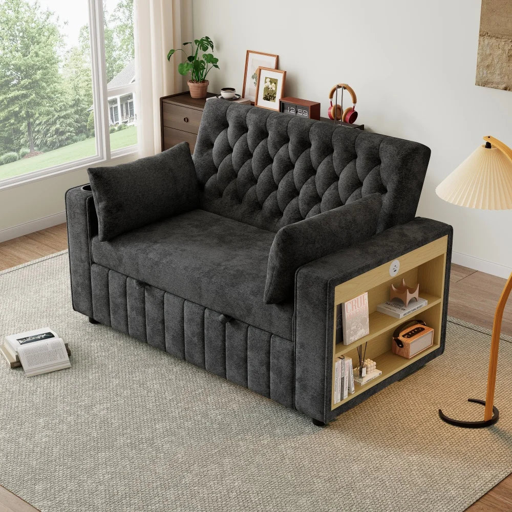 Canapé-Lit Pliant PINGGO Multifonction avec Rangement, USB & Porte-Gobelet – Gain de Place