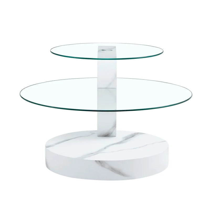 Table Basse Verre Sécurisé Multi-Niveaux Effet Marbre Blanc – Design Minimaliste Élégant