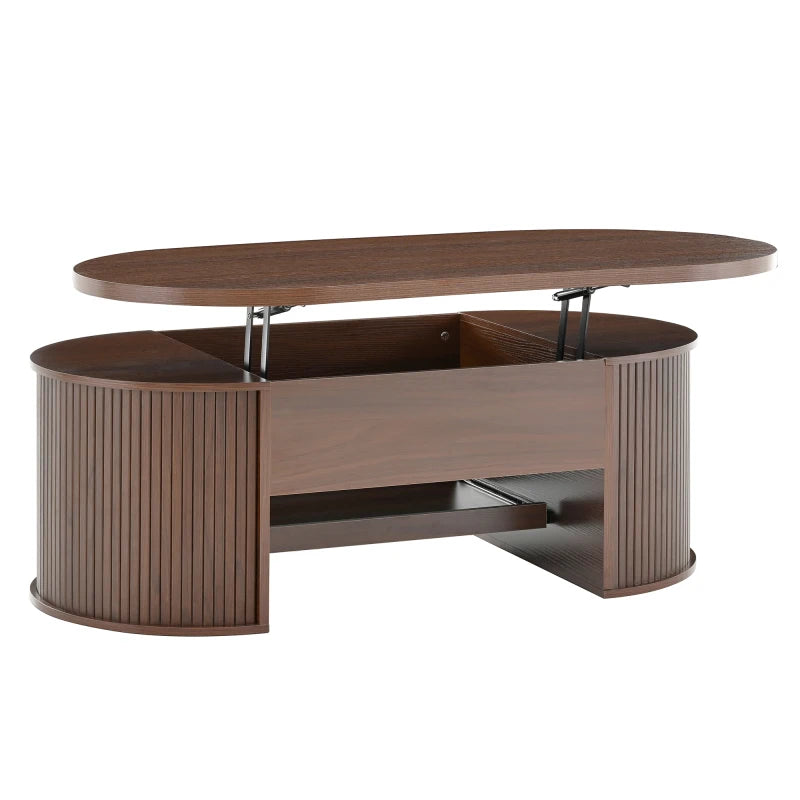 Table Basse Relevable en Bois Courbé avec Étagère Coulissante – Design Chaleureux Multifonction