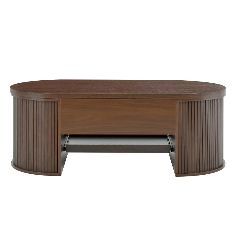 Table Basse Relevable en Bois Courbé avec Étagère Coulissante – Design Chaleureux Multifonction