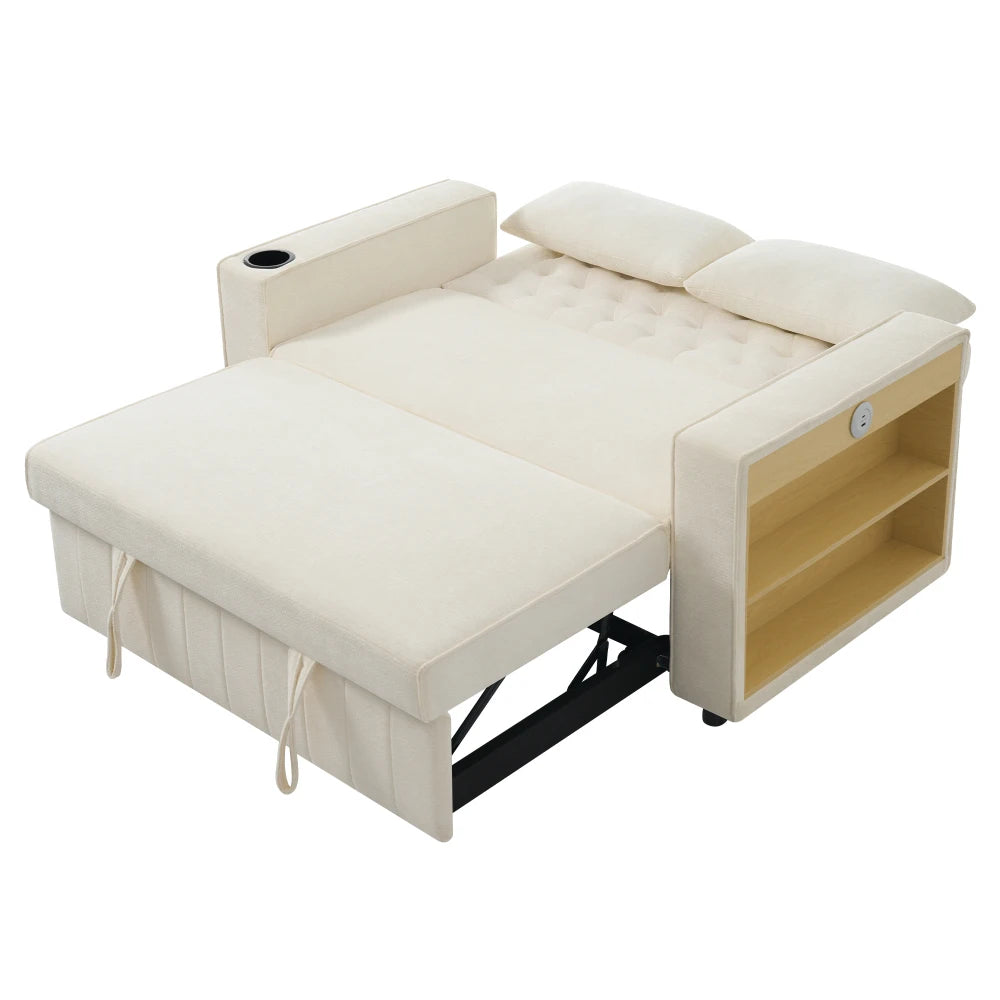 Canapé-Lit Pliant PINGGO Multifonction avec Rangement, USB & Porte-Gobelet – Gain de Place