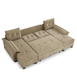 Canapé Convertible en U 278cm Camel – Grand Confort Familial avec Port USB
