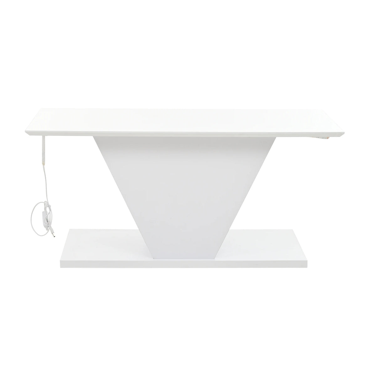 Table Basse Design Blanc Brillant Forme en V avec LED – Pièce Sculpturale pour le Salon