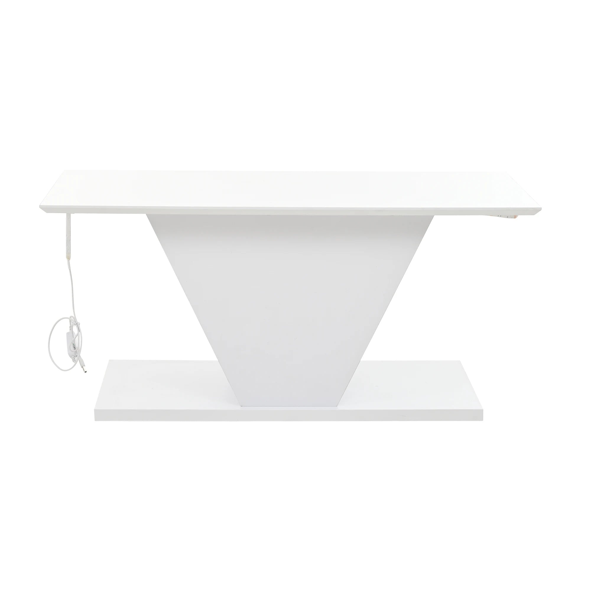Table Basse Design Blanc Brillant Forme en V avec LED – Pièce Sculpturale pour Salon Moderne