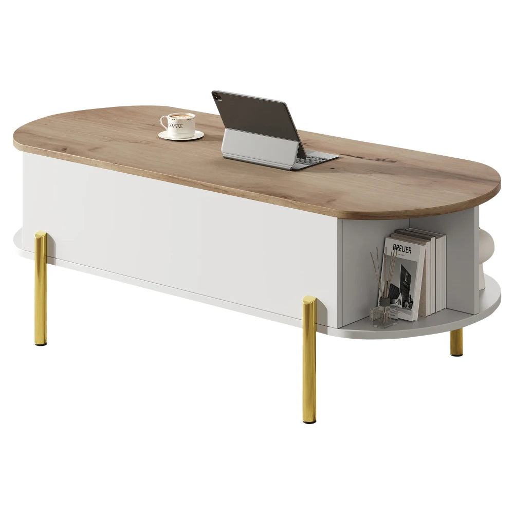 Table Basse Ajustable en Hauteur 120x50cm avec 7 Espaces de Rangement – Praticité Familiale