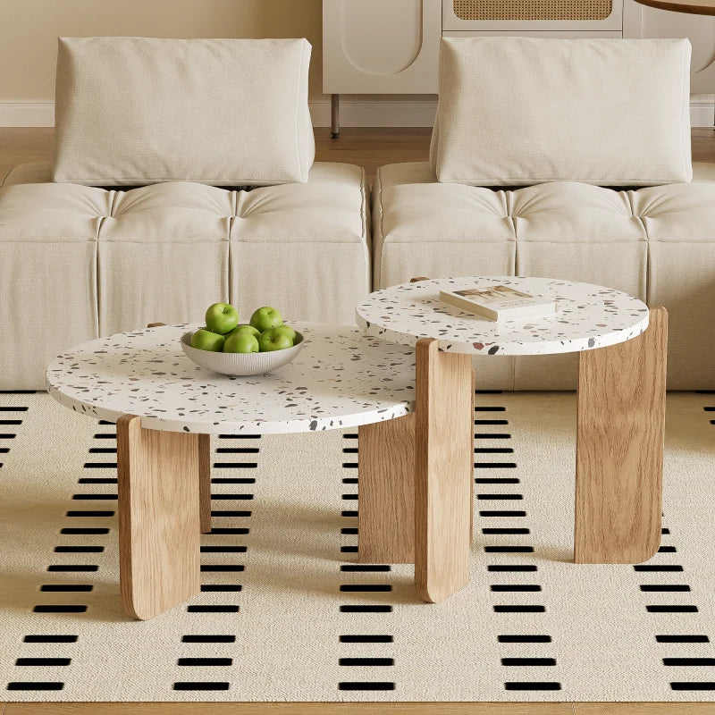 Set de 2 Tables Basses Pliantes Beige – Pratiques pour Salon, Balcon & Terrasse