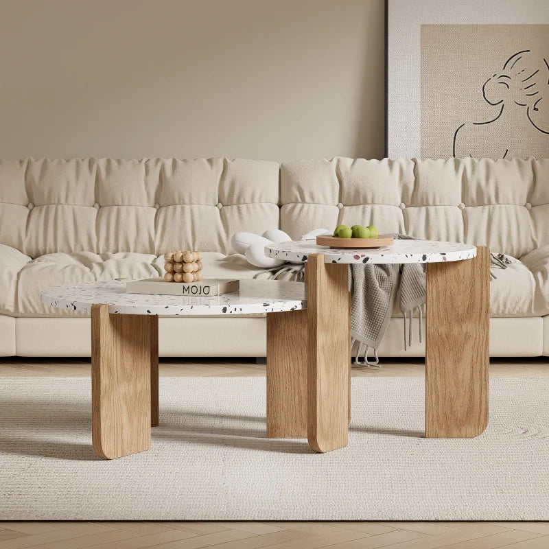 Set de 2 Tables Basses Pliantes Beige – Pratiques pour Salon, Balcon & Terrasse