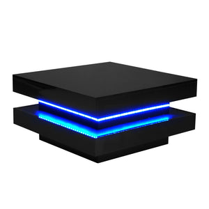 Table Basse Carrée Noire LED Multicolores 70x70cm – Ambiance Moderne pour le Salon