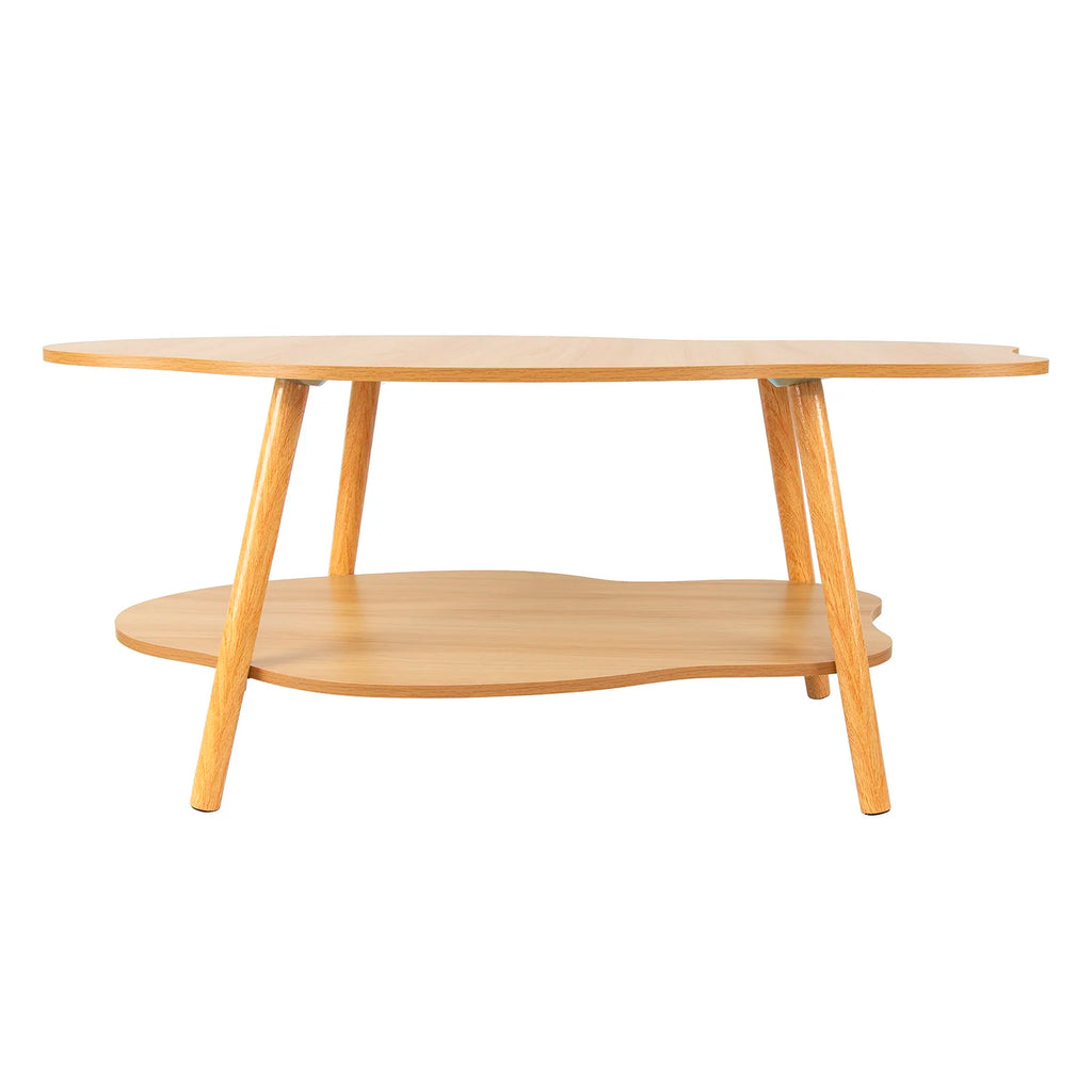 Table Basse en Bois Style Nuage avec Étagère de Rangement 100x50cm – Design Organique Chaleureux