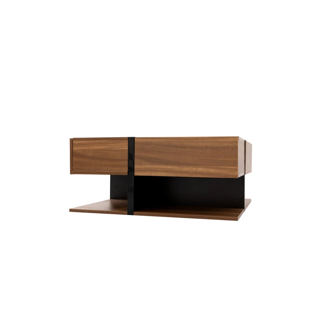 Table Basse PINGGO 78x78cm avec 4 Tiroirs – Design Graphique & Rangement Généreux