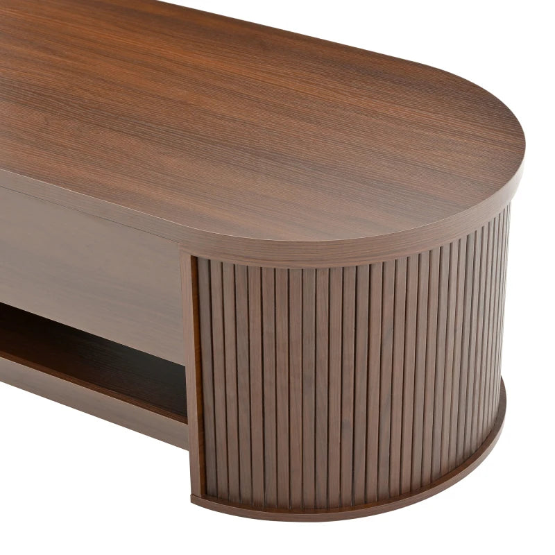 Table Basse Relevable en Bois Courbé avec Étagère Coulissante – Design Chaleureux Multifonction