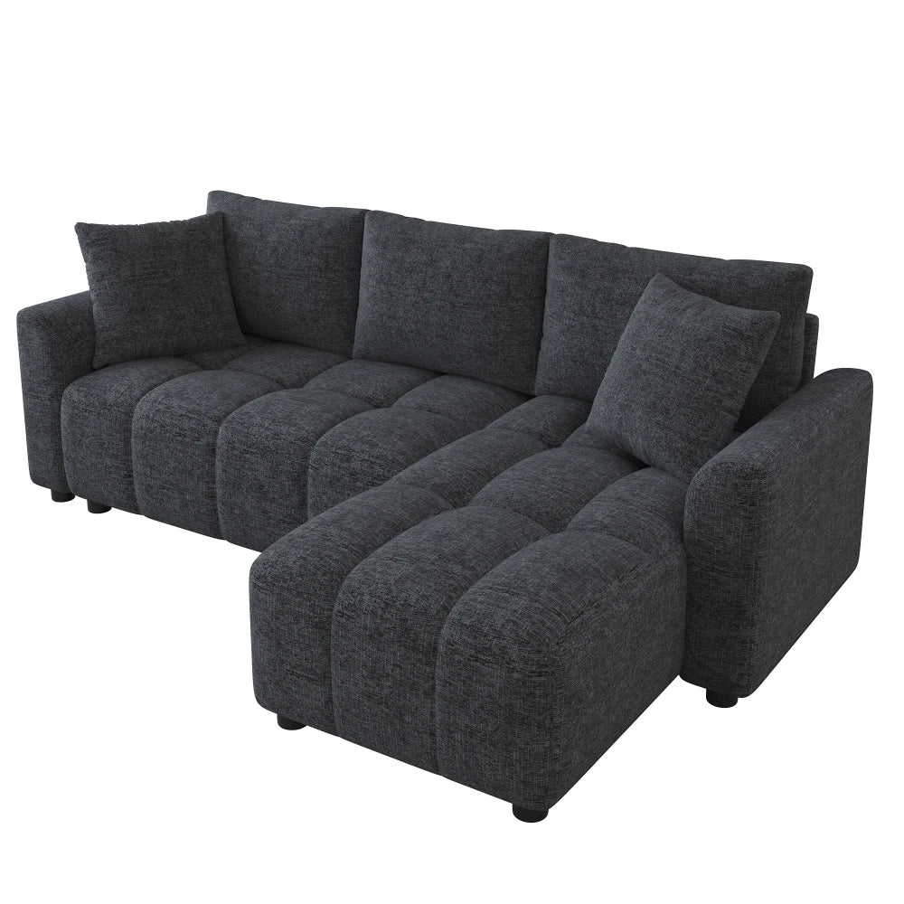 Canapé d'Angle Convertible en L Chenille avec 2 Coussins Décoratifs – Confort Élégant Salon