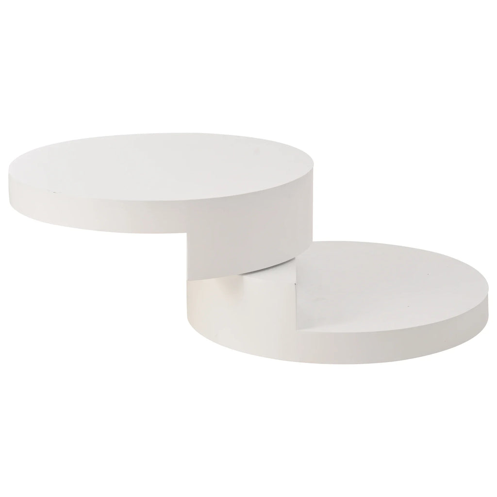 Table Basse Ronde Blanche Pivotante 360° avec LED – Design Cylindrique Moderne 70x70cm